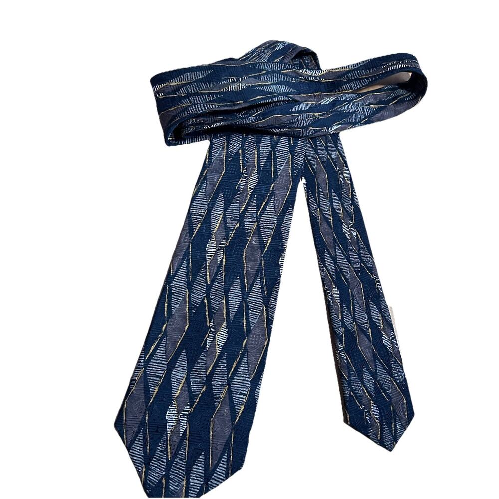 JZ Richards Edward's Michigan Silk Tie Hand Made USA Geometric Diamond Vintage